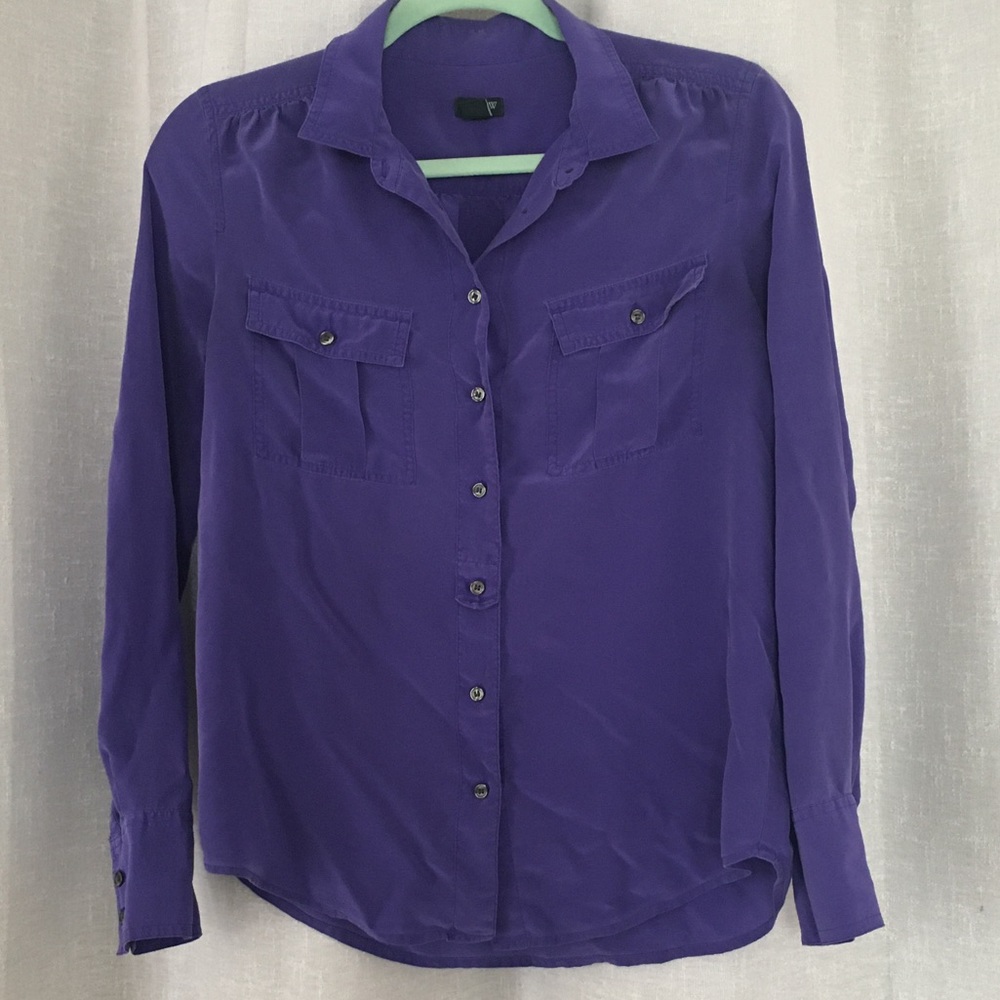 JCrew Women’s purple silk button-up blouse